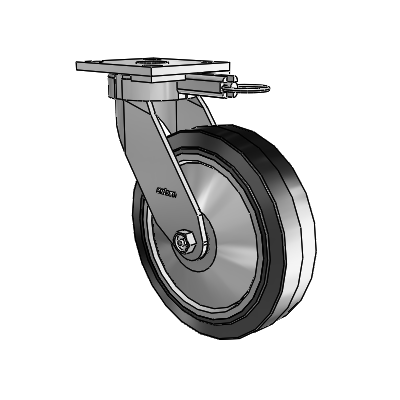 4 Series Kingpinless Casters Top Plate Swivel Caster with 8 x 2 Performa Rubber (Flat/Black) wheel