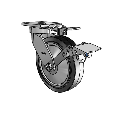 4 Series Kingpinless Casters Top Plate Swivel Caster with 8 x 2 Performa Rubber (Flat/Black) wheel and Tread Lock Brake