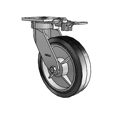 4 Series Kingpinless Casters Top Plate Swivel Caster with 8 x 2 Performa Rubber (Flat/Black) wheel