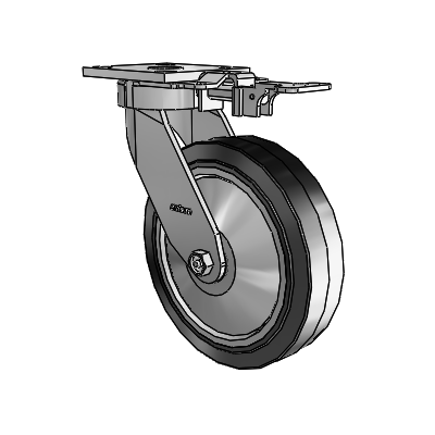 4 Series Kingpinless Casters Top Plate Swivel Caster with 8 x 2 Performa Rubber (Flat/Black) wheel