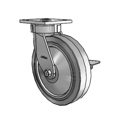4 Series Kingpinless Casters Top Plate Swivel Caster with 8 x 2 Performa Rubber (Flat/Grey) wheel and Side Lock Brake