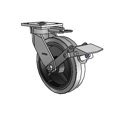 4 Series Kingpinless Casters Top Plate Swivel Caster with 8 x 2 Performa Rubber (Flat/Conductive) wheel and Tread Lock Brake
