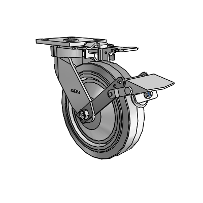 4 Series Kingpinless Casters Top Plate Swivel Caster with 8 x 2 Performa Rubber (Flat/Grey) wheel and Tread Lock Brake