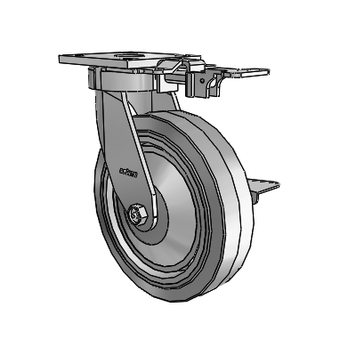 4 Series Kingpinless Casters Top Plate Swivel Caster with 8 x 2 Performa Rubber (Flat/Grey) wheel and Side Lock Brake