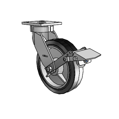 4 Series Kingpinless Casters Top Plate Swivel Caster with 8 x 2 Performa Rubber (Flat/Black) wheel and Tread Lock Brake