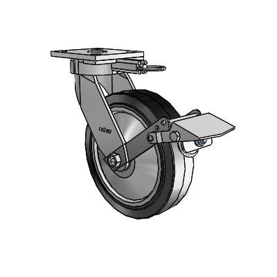 4 Series Kingpinless Casters Top Plate Swivel Caster with 8 x 2 Performa Rubber (Flat/Black) wheel and Tread Lock Brake