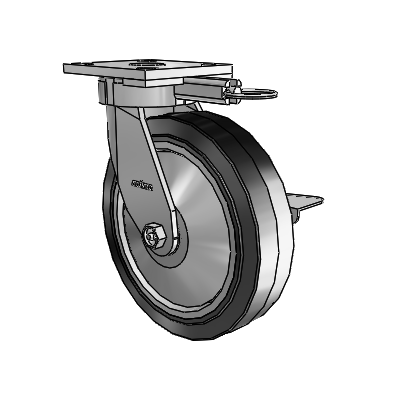 4 Series Kingpinless Casters Top Plate Swivel Caster with 8 x 2 Performa Rubber (Flat/Black) wheel and Side Lock Brake