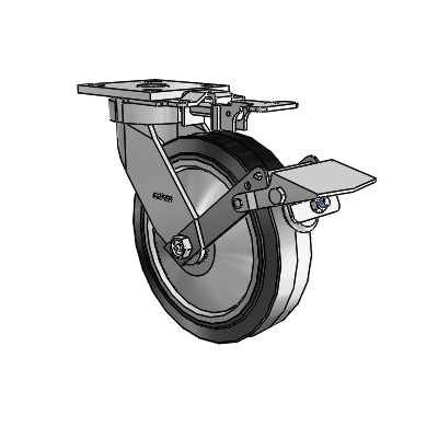 4 Series Kingpinless Casters Top Plate Swivel Caster with 8 x 2 Performa Rubber (Flat/Black) wheel and Tread Lock Brake