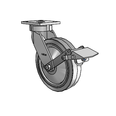 4 Series Kingpinless Casters Top Plate Swivel Caster with 8 x 2 Performa Rubber (Flat/Grey) wheel and Tread Lock Brake