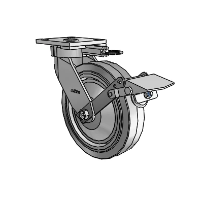 4 Series Kingpinless Casters Top Plate Swivel Caster with 8 x 2 Performa Rubber (Flat/Grey) wheel and Tread Lock Brake