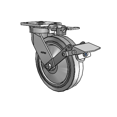 4 Series Kingpinless Casters Top Plate Swivel Caster with 8 x 2 Performa Rubber (Flat/Grey) wheel and Tread Lock Brake