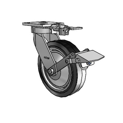 4 Series Kingpinless Casters Top Plate Swivel Caster with 8 x 2 Performa Rubber (Flat/Black) wheel and Tread Lock Brake