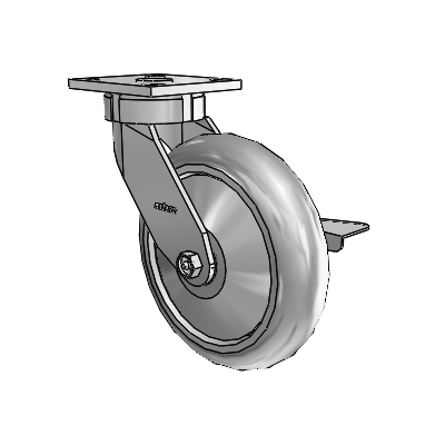 4 Series Kingpinless Casters Top Plate Swivel Caster with 8 x 2 Performa Rubber (Round/Grey) wheel and Side Lock Brake