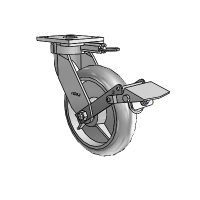 4 Series Kingpinless Casters Top Plate Swivel Caster with 8 x 2 Performa Rubber (Round/Grey) wheel and Tread Lock Brake