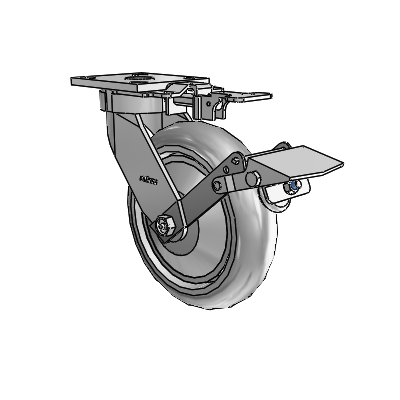 4 Series Kingpinless Casters Top Plate Swivel Caster with 8 x 2 Performa Rubber (Round/Grey) wheel and Tread Lock Brake