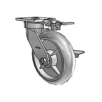 4 Series Kingpinless Casters Top Plate Swivel Caster with 8 x 2 Performa Rubber (Round/Grey) wheel and Side Lock Brake