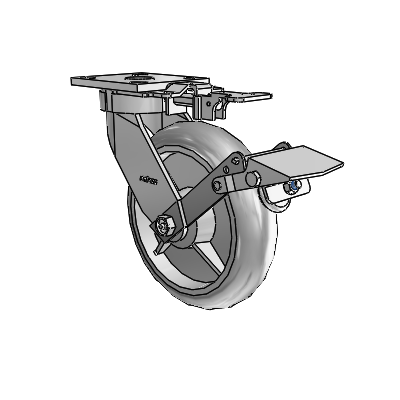4 Series Kingpinless Casters Top Plate Swivel Caster with 8 x 2 Performa Rubber (Round/Grey) wheel and Tread Lock Brake