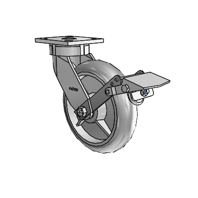 4 Series Kingpinless Casters Top Plate Swivel Caster with 8 x 2 Performa Rubber (Round/Grey) wheel and Tread Lock Brake