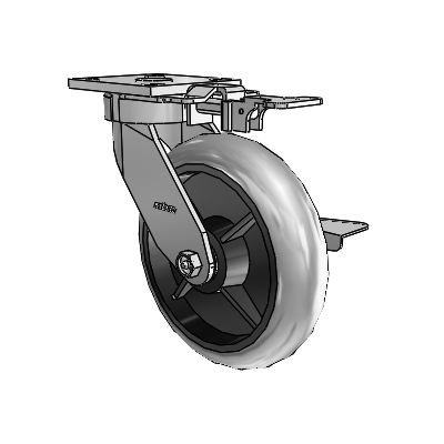4 Series Kingpinless Casters Top Plate Swivel Caster with 8 x 2 Performa Rubber (Round/Conductive) wheel and Side Lock Brake