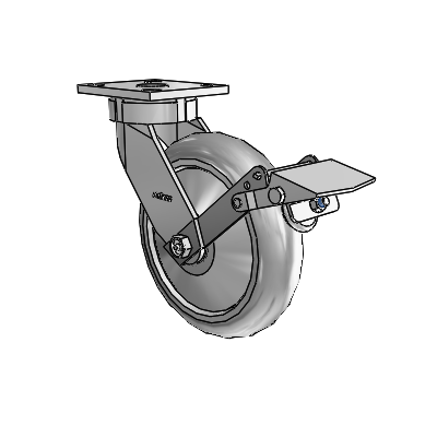 4 Series Kingpinless Casters Top Plate Swivel Caster with 8 x 2 Performa Rubber (Round/Grey) wheel and Tread Lock Brake