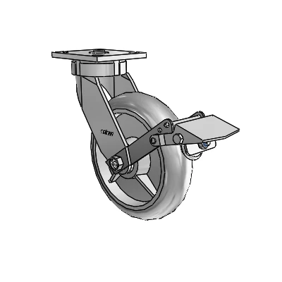 4 Series Kingpinless Casters Top Plate Swivel Caster with 8 x 2 Performa Rubber (Round/Grey) wheel and Tread Lock Brake