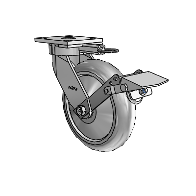 4 Series Kingpinless Casters Top Plate Swivel Caster with 8 x 2 Performa Rubber (Round/Grey) wheel and Tread Lock Brake