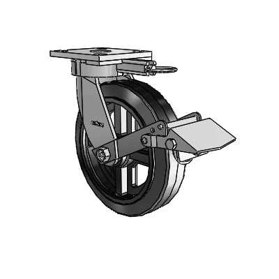 4 Series Kingpinless Casters Top Plate Swivel Caster with 8 x 2 MR - Moldon Rubber (Cast Iron Core) wheel and Tread Lock Brake