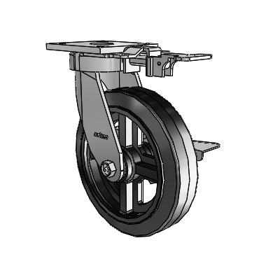 4 Series Kingpinless Casters Top Plate Swivel Caster with 8 x 2 MR - Moldon Rubber (Cast Iron Core) wheel and Side Lock Brake