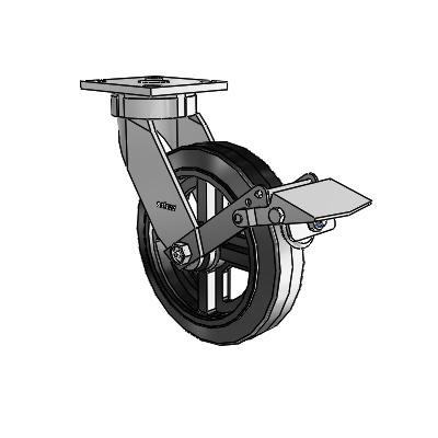 4 Series Kingpinless Casters Top Plate Swivel Caster with 8 x 2 MR - Moldon Rubber (Cast Iron Core) wheel and Tread Lock Brake
