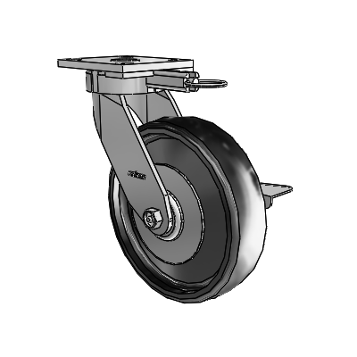 4 Series Kingpinless Casters Top Plate Swivel Caster with 8 x 2 Endura Solid Elastomer wheel and Side Lock Brake