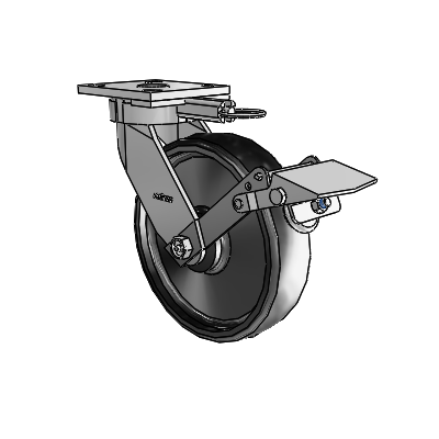 4 Series Kingpinless Casters Top Plate Swivel Caster with 8 x 2 Endura Solid Elastomer wheel and Tread Lock Brake