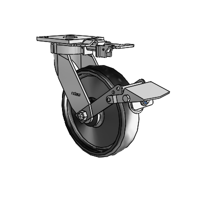 4 Series Kingpinless Casters Top Plate Swivel Caster with 8 x 2 Endura Solid Elastomer wheel and Tread Lock Brake