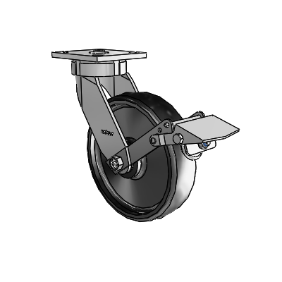 4 Series Kingpinless Casters Top Plate Swivel Caster with 8 x 2 Endura Solid Elastomer wheel and Tread Lock Brake