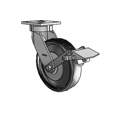 4 Series Kingpinless Casters Top Plate Swivel Caster with 8 x 2 Endura Solid Elastomer wheel and Tread Lock Brake