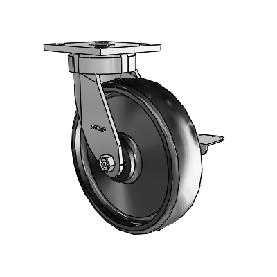 4 Series Kingpinless Casters Top Plate Swivel Caster with 8 x 2 Endura Solid Elastomer wheel and Side Lock Brake