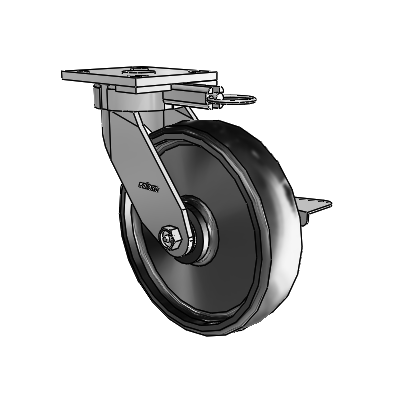 4 Series Kingpinless Casters Top Plate Swivel Caster with 8 x 2 Endura Solid Elastomer wheel and Side Lock Brake