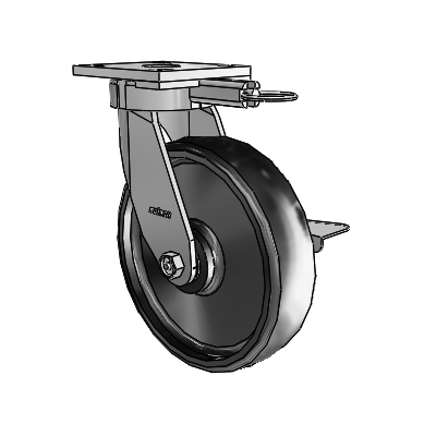 4 Series Kingpinless Casters Top Plate Swivel Caster with 8 x 2 Endura Solid Elastomer wheel and Side Lock Brake