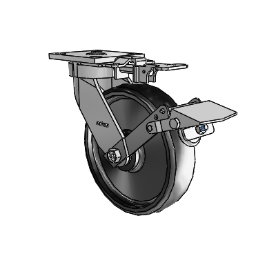 4 Series Kingpinless Casters Top Plate Swivel Caster with 8 x 2 Endura Solid Elastomer wheel and Tread Lock Brake