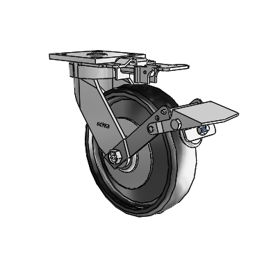 4 Series Kingpinless Casters Top Plate Swivel Caster with 8 x 2 Endura Solid Elastomer wheel and Tread Lock Brake