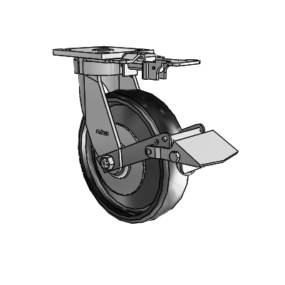 4 Series Kingpinless Casters Top Plate Swivel Caster with 8 x 2 Endura Solid Elastomer wheel and Tread Lock Brake