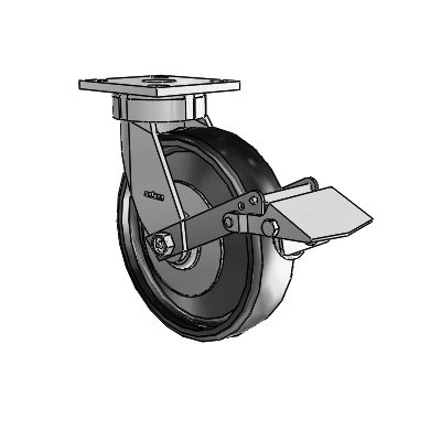 4 Series Kingpinless Casters Top Plate Swivel Caster with 8 x 2 Endura Solid Elastomer wheel and Tread Lock Brake