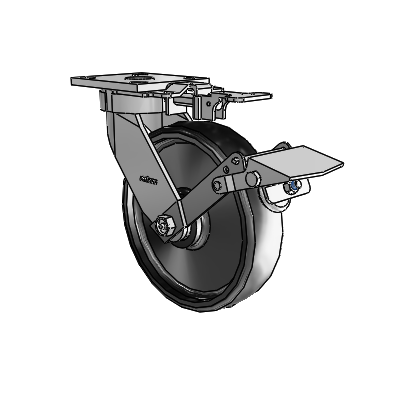 4 Series Kingpinless Casters Top Plate Swivel Caster with 8 x 2 Endura Solid Elastomer wheel and Tread Lock Brake