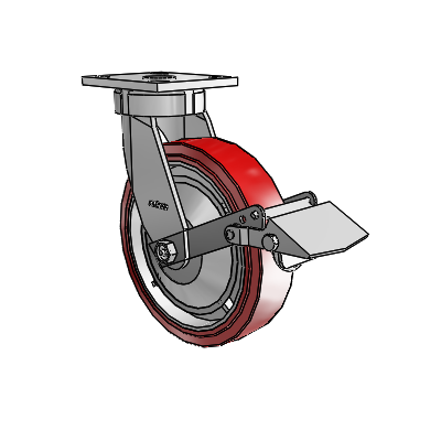 4 Series Kingpinless Casters Top Plate Swivel Caster with 8 x 2 Polyurethane HI-TECH wheel and Tread Lock Brake