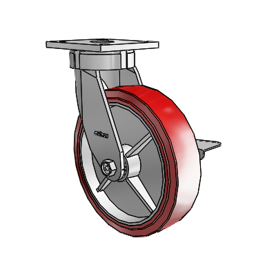 4 Series Kingpinless Casters Top Plate Swivel Caster with 8 x 2 Polyurethane HI-TECH wheel and Side Lock Brake