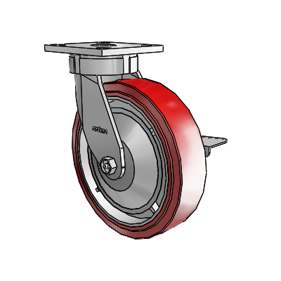 Roulettes sans pivot de la série 4 : roulette pivotante à plaque supérieure équipée d'une roue en polyuréthane HI-TECH de 8 x 2 et d'un frein à blocage latéral