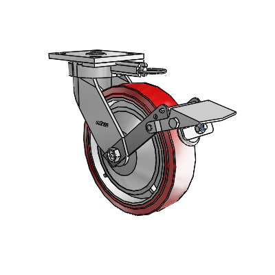 4 Series Kingpinless Casters Top Plate Swivel Caster with 8 x 2 Polyurethane HI-TECH wheel and Tread Lock Brake