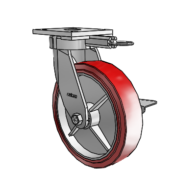 4 Series Kingpinless Casters Top Plate Swivel Caster with 8 x 2 Polyurethane HI-TECH wheel and Side Lock Brake