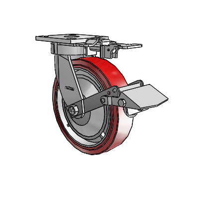 Roulettes sans pivot de la série 4 : roulette pivotante à plaque supérieure équipée d'une roue en polyuréthane HI-TECH de 8 x 2 et d'un frein Tread Lock