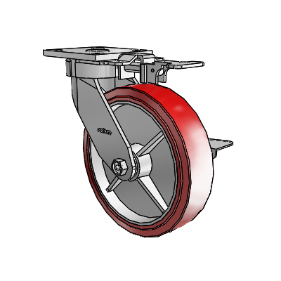 4 Series Kingpinless Casters Top Plate Swivel Caster with 8 x 2 Polyurethane HI-TECH wheel and Side Lock Brake