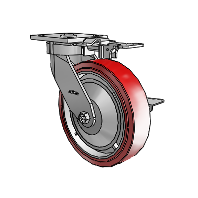 4 Series Kingpinless Casters Top Plate Swivel Caster with 8 x 2 Polyurethane HI-TECH wheel and Side Lock Brake